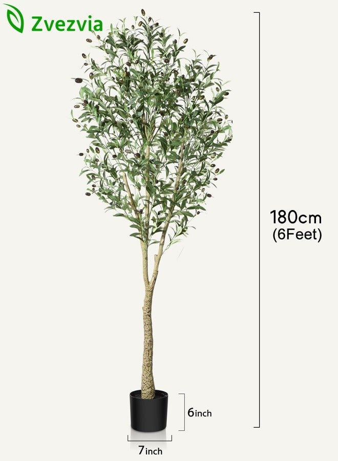 Artificial Olive Tree Plant 6 Feet Fake Topiary Silk Tree, Perfect Faux Plants in Pot for Indoor Outdoor House Home Office Garden Modern Decoration Housewarming