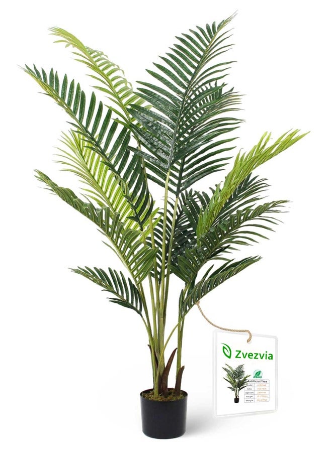 Artificial Tree Fake Areca Palm Tree Faux Tropical Palm Plant Dypsis Lutescens Plants Realistic Decorative Trees with Lifelike Leaves and Branches in Nursery Pot(120cm High)