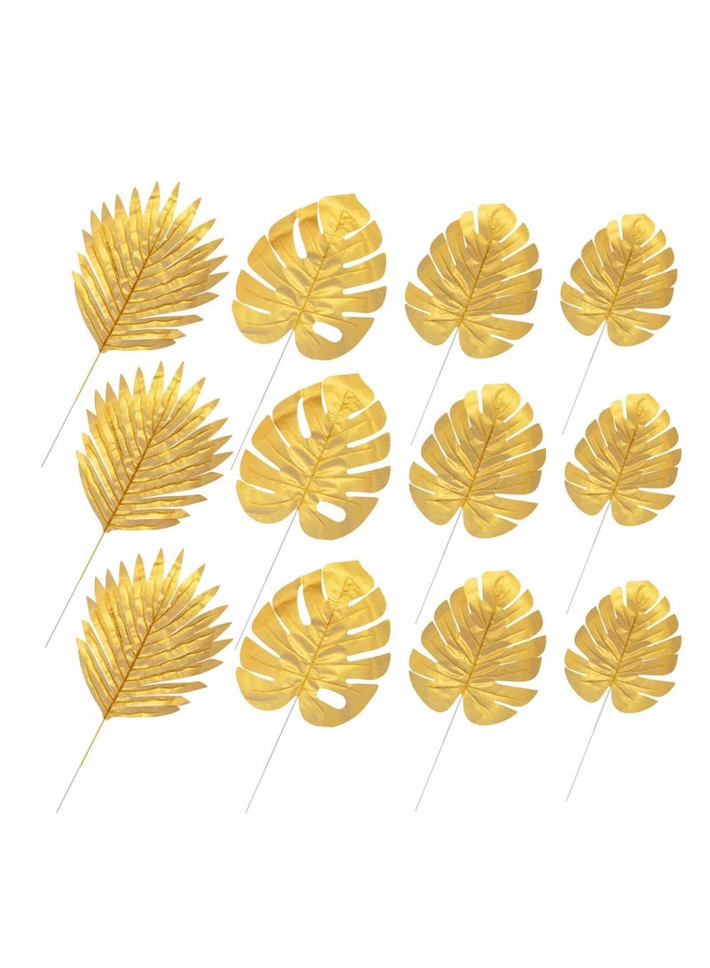 Artificial Plants Palm Leaves, Plastic Gold Tropical Party Decorations Wedding Simulated Golden Turtle Leaf (20pcs)