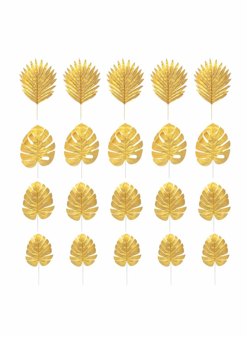 Artificial Plants Palm Leaves, Plastic Gold Tropical Party Decorations Wedding Simulated Golden Turtle Leaf (20pcs)