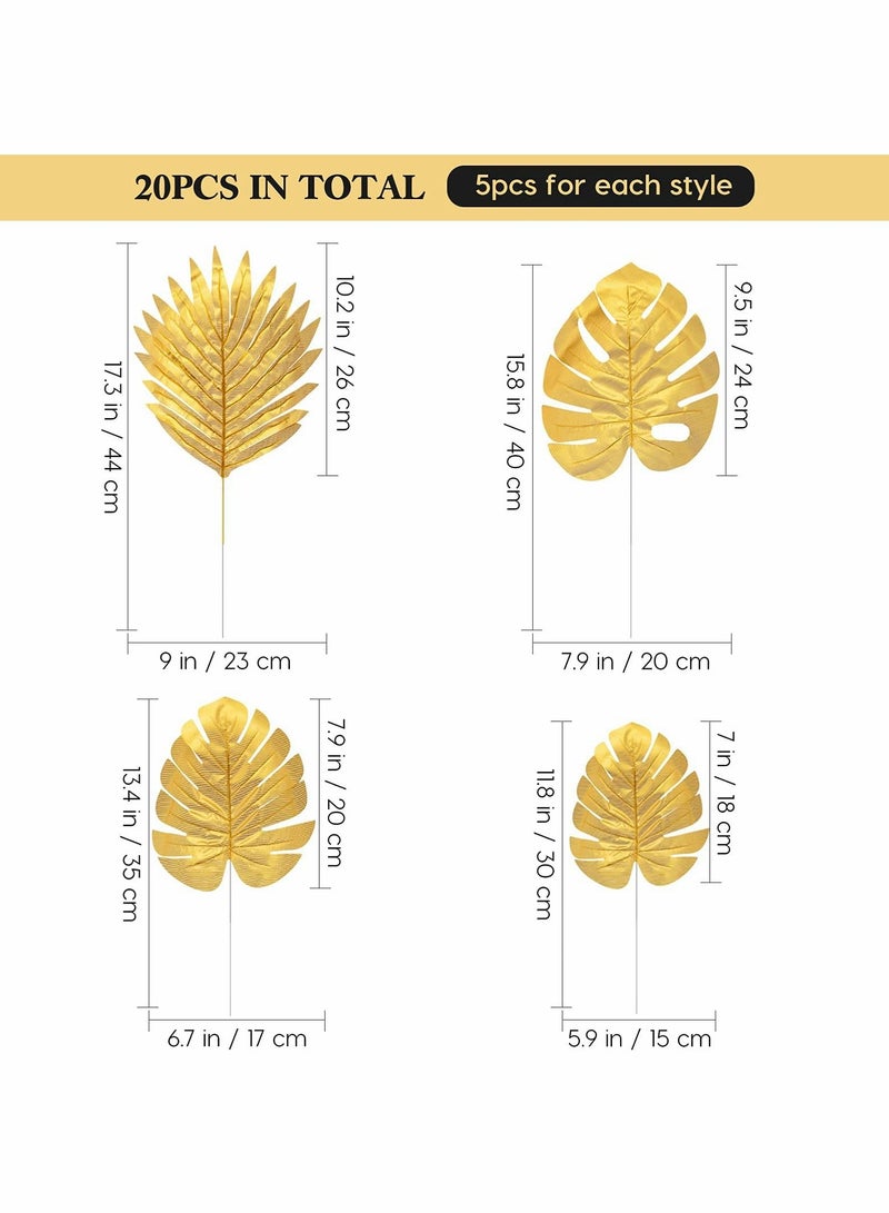 Artificial Plants Palm Leaves, Plastic Gold Tropical Party Decorations Wedding Simulated Golden Turtle Leaf (20pcs)