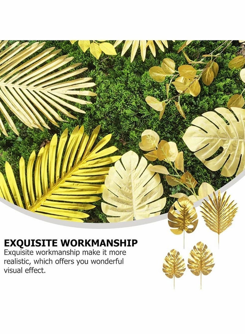 Artificial Plants Palm Leaves, Plastic Gold Tropical Party Decorations Wedding Simulated Golden Turtle Leaf (20pcs)