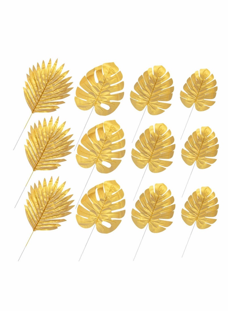 Artificial Plants Palm Leaves, Plastic Gold Tropical Party Decorations Wedding Simulated Golden Turtle Leaf (20pcs)