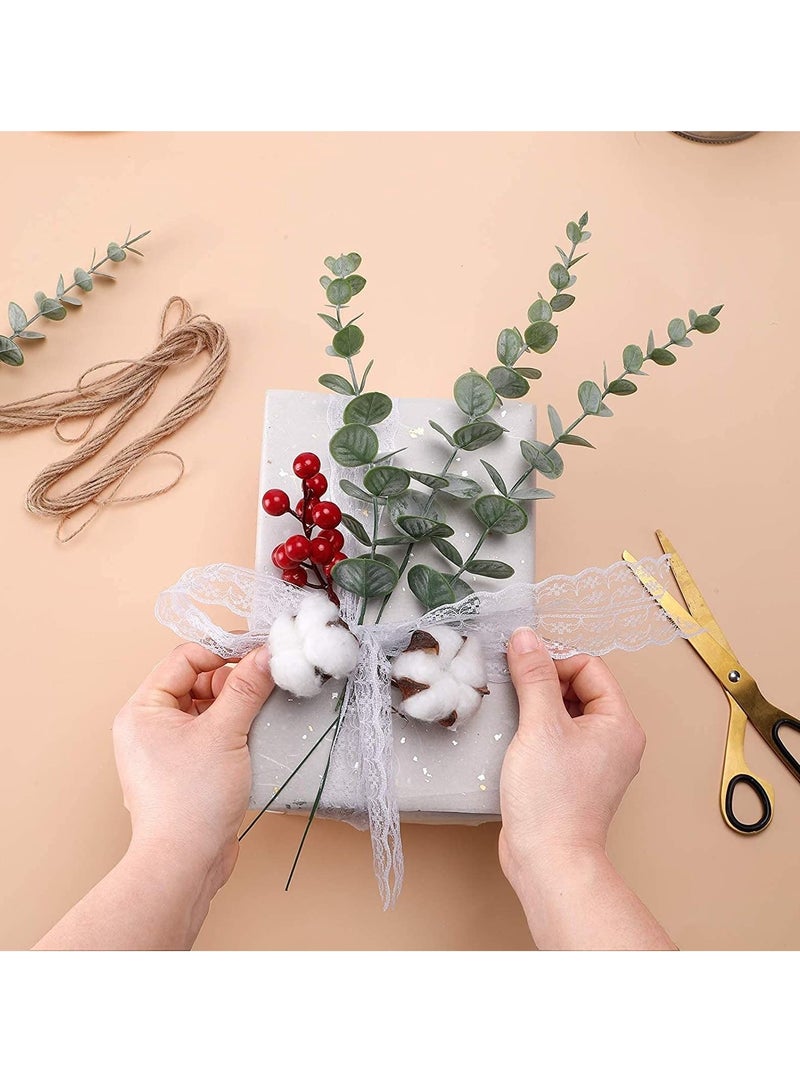 Eucalyptus Leaves 20pcs Artificial Stems Real Grey, Green Touch Branches for Home Office Centerpiece Wedding Banquet Flower Arrangement Decoration