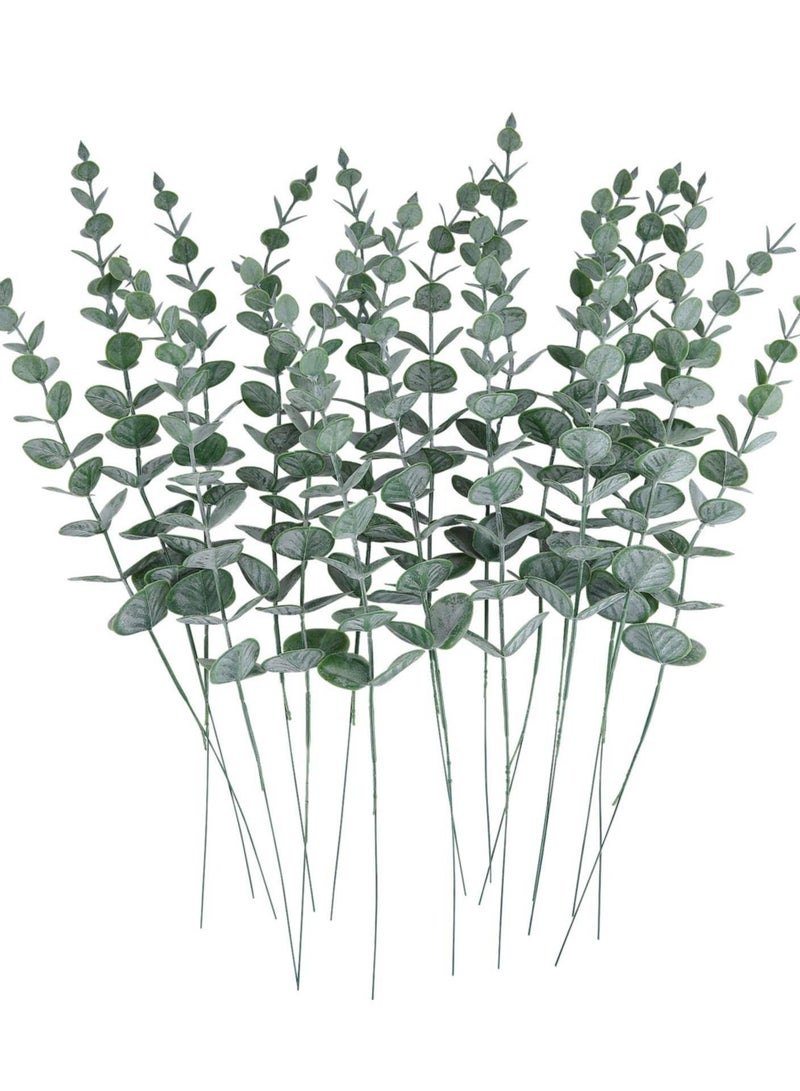 Eucalyptus Leaves 20pcs Artificial Stems Real Grey, Green Touch Branches for Home Office Centerpiece Wedding Banquet Flower Arrangement Decoration