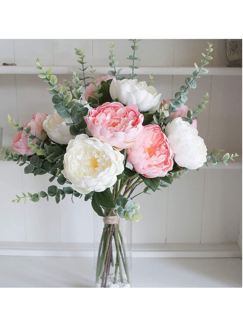 Eucalyptus Leaves 20pcs Artificial Stems Real Grey, Green Touch Branches for Home Office Centerpiece Wedding Banquet Flower Arrangement Decoration