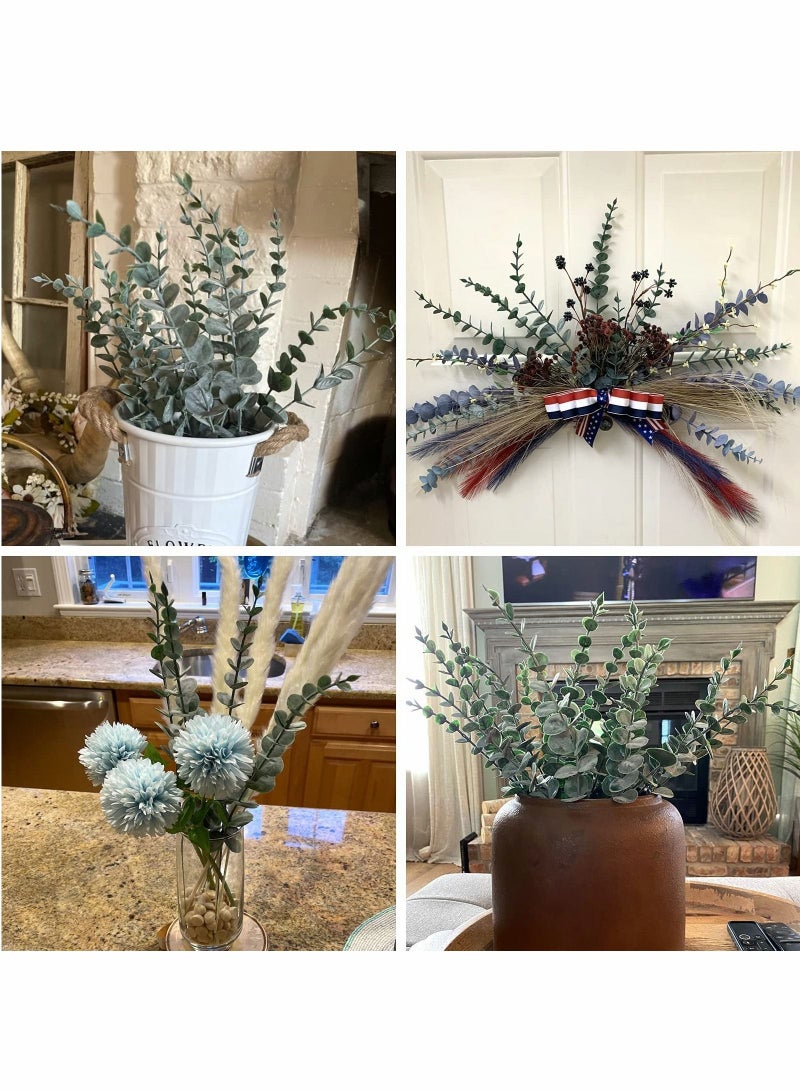 Eucalyptus Leaves 20pcs Artificial Stems Real Grey, Green Touch Branches for Home Office Centerpiece Wedding Banquet Flower Arrangement Decoration