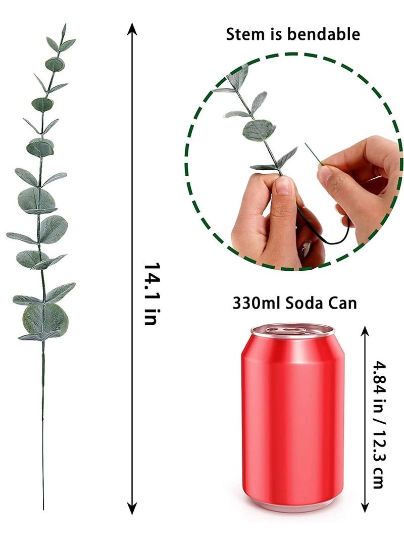 Eucalyptus Leaves 20pcs Artificial Stems Real Grey, Green Touch Branches for Home Office Centerpiece Wedding Banquet Flower Arrangement Decoration