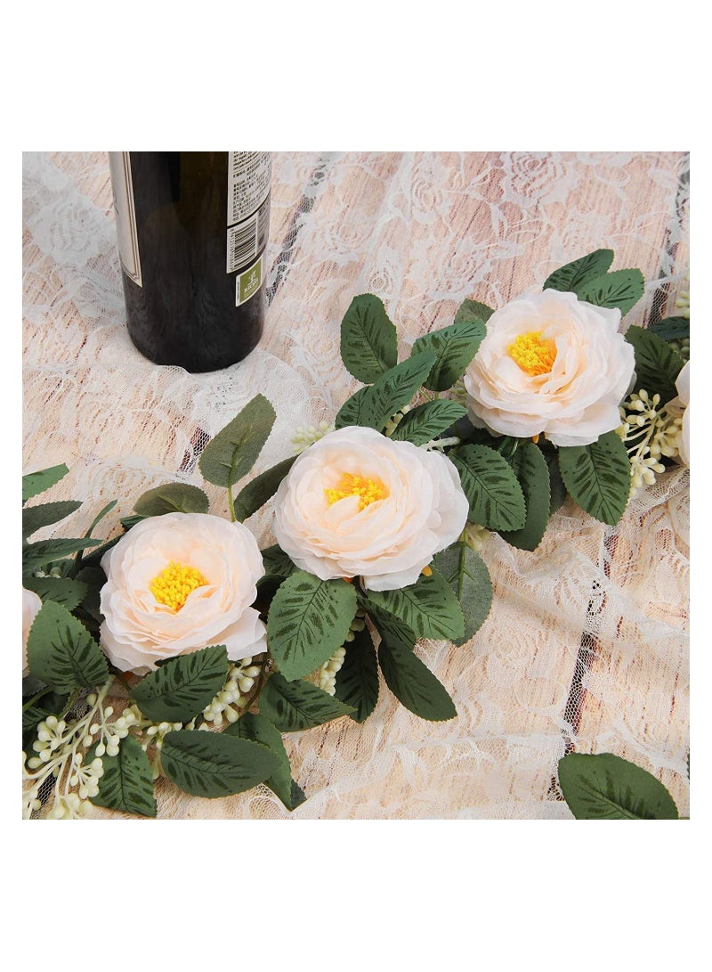 Artificial Rose Garland Fake Rose Vine Garland Artificial Rose Vines Garland Pink Artificial Flower Garlands for Hotel Wedding Home Party Garden Craft Art Decor 1PCS 13FT Light