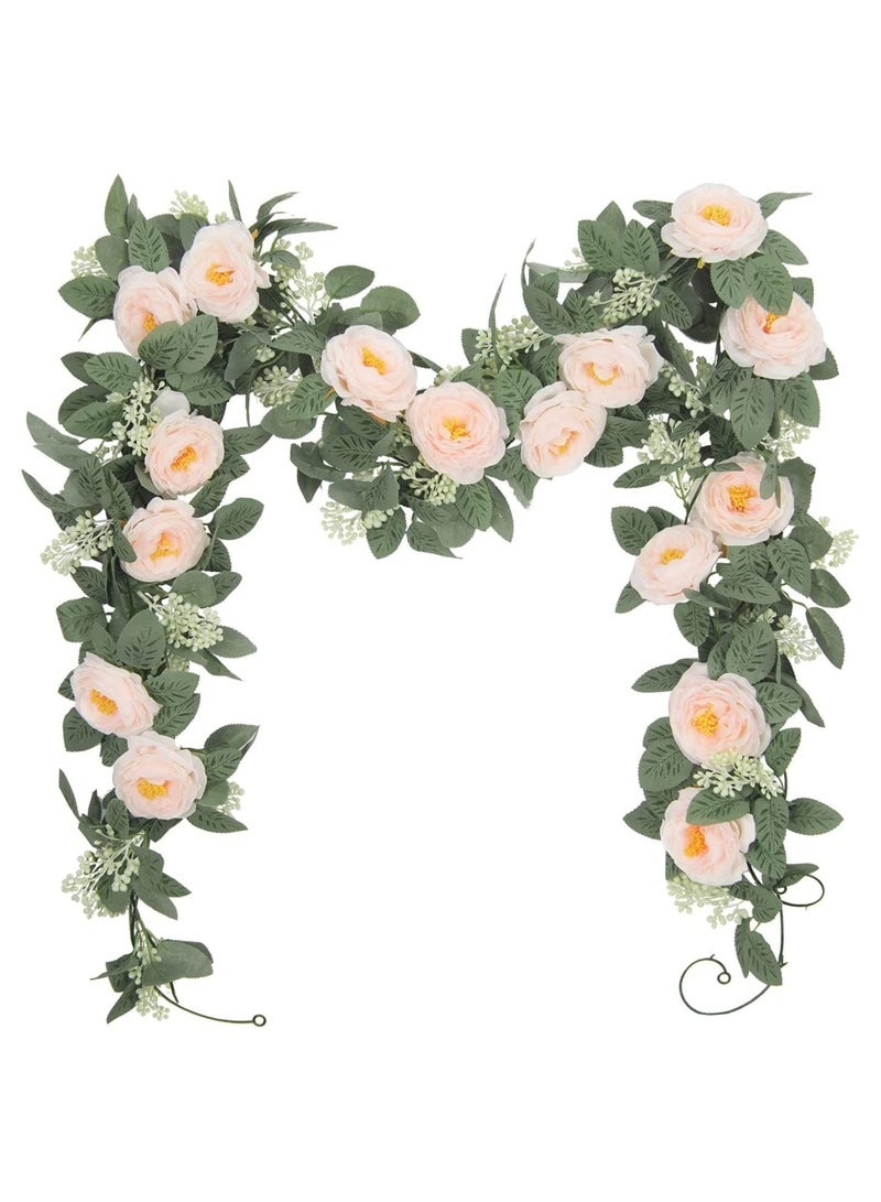 Artificial Rose Garland Fake Rose Vine Garland Artificial Rose Vines Garland Pink Artificial Flower Garlands for Hotel Wedding Home Party Garden Craft Art Decor 1PCS 13FT Light