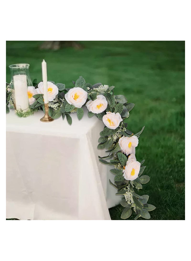 Artificial Rose Garland Fake Rose Vine Garland Artificial Rose Vines Garland Pink Artificial Flower Garlands for Hotel Wedding Home Party Garden Craft Art Decor 1PCS 13FT Light