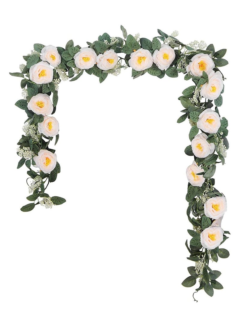 Artificial Rose Garland Fake Rose Vine Garland Artificial Rose Vines Garland Pink Artificial Flower Garlands for Hotel Wedding Home Party Garden Craft Art Decor 1PCS 13FT Light