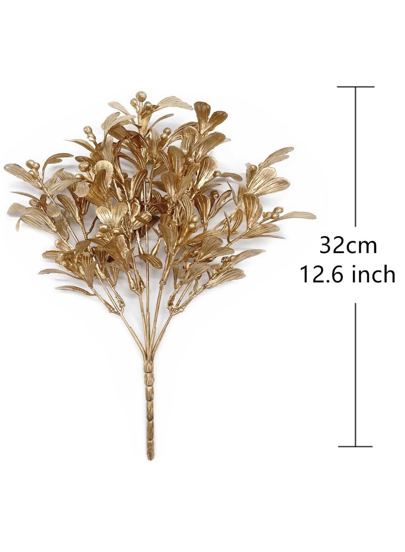 4 Pack Artificial Plants Golden Flowers, for Decoration Plastic Fake Plant Bush Grass Fern Bushes Faux Shrubs Greenery Indoor Outside Planter Vase Filler Festival Home Garden Decor