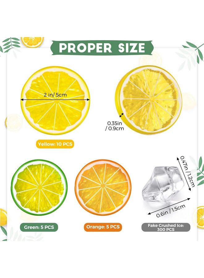 300 Pieces Clear Fake Crushed Ice Cubes Rocks And 20 Pieces Simulation Lemon Slices Artificial Fruits And Acrylic Diamonds Clear Ice For Vase Fillers Table Centerpiece Decor Wedding (2 X 0.4 Inch)