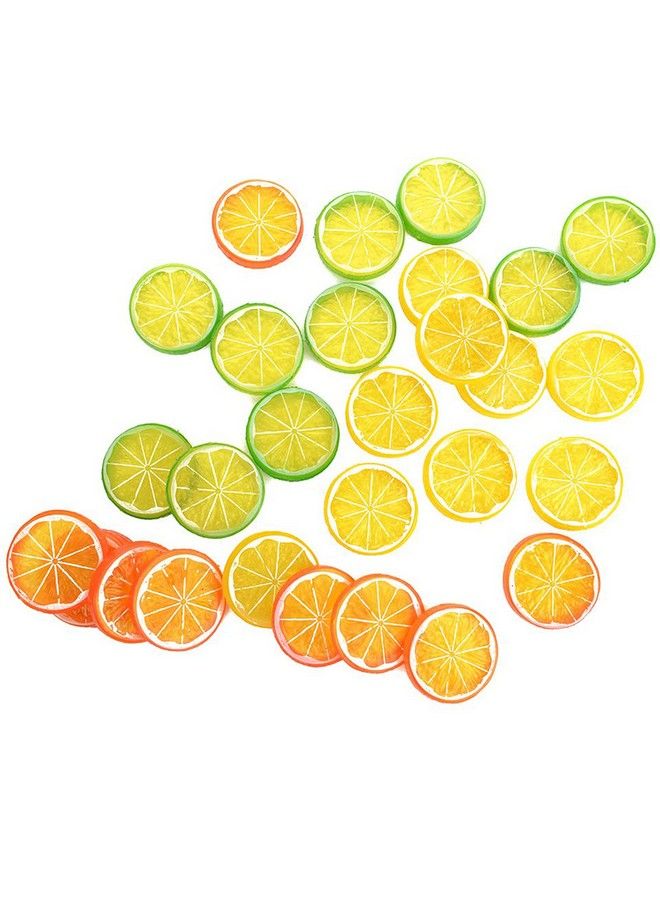 30 Pieces Plastic Lemon Slices Artificial Fake Lemon Props Lifelike Fruit Model For Decoration Garnish Photography Props Diy Teaching 5 Cm 2 Inch Orange Green And Yellow