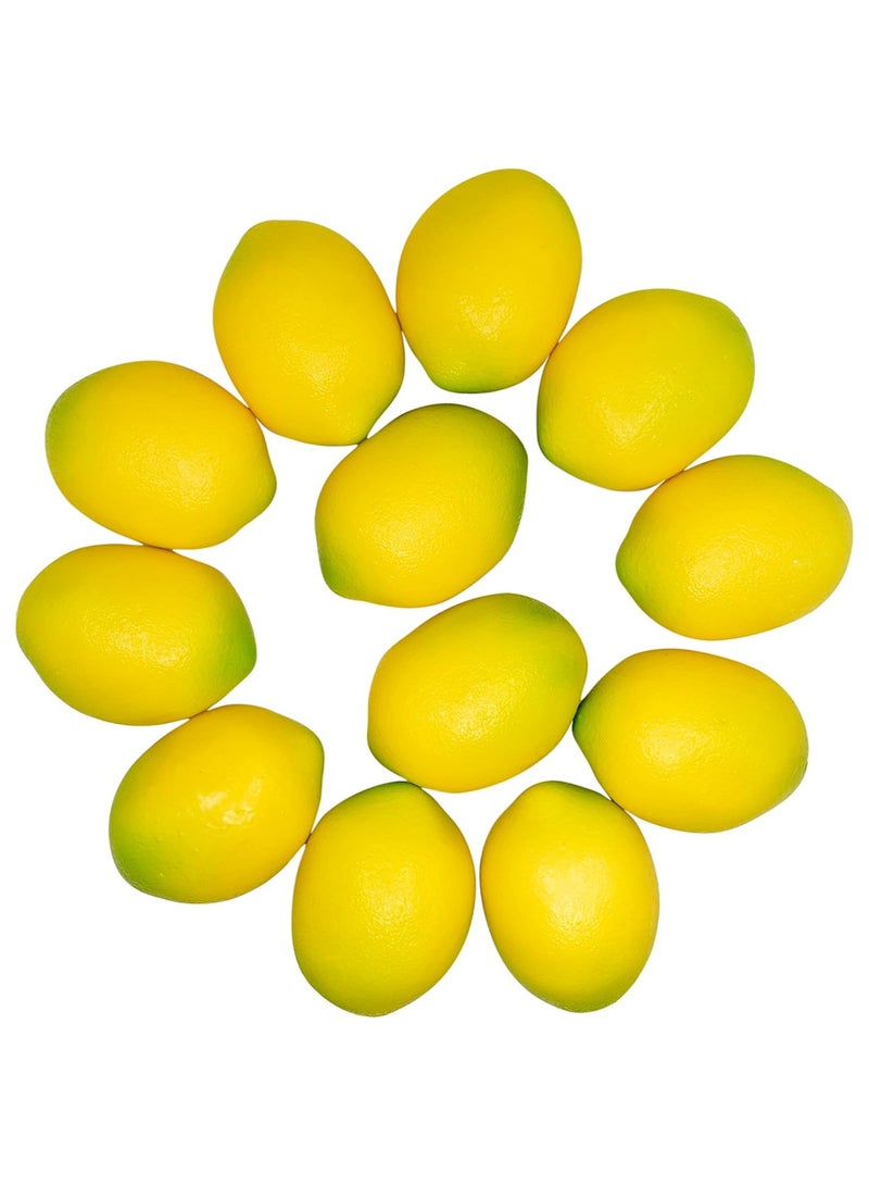 12Pcs Artificial Lemons Simulation Fruit Lifelike Fake Lemon Limes for Home Kitchen Table Decor Vase Fillers (12 Yellow Lemons)