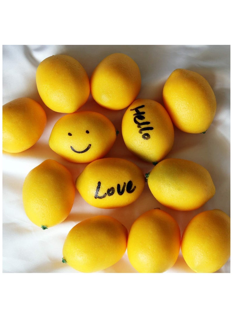 12Pcs Artificial Lemons Simulation Fruit Lifelike Fake Lemon Limes for Home Kitchen Table Decor Vase Fillers (12 Yellow Lemons)