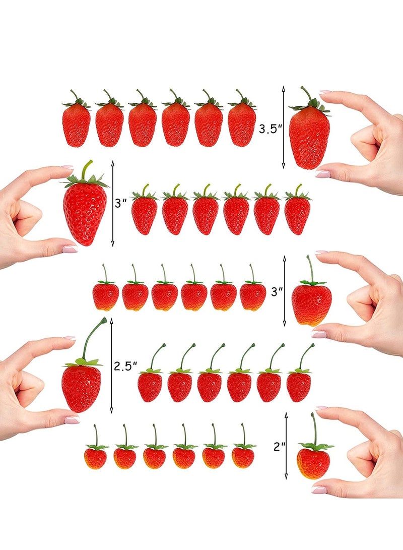 30 Pieces Artificial Strawberries of Assorted Sizes Lifelike Plastic Fake Fruit Decoration for Home Kitchen Party Photography Props Red