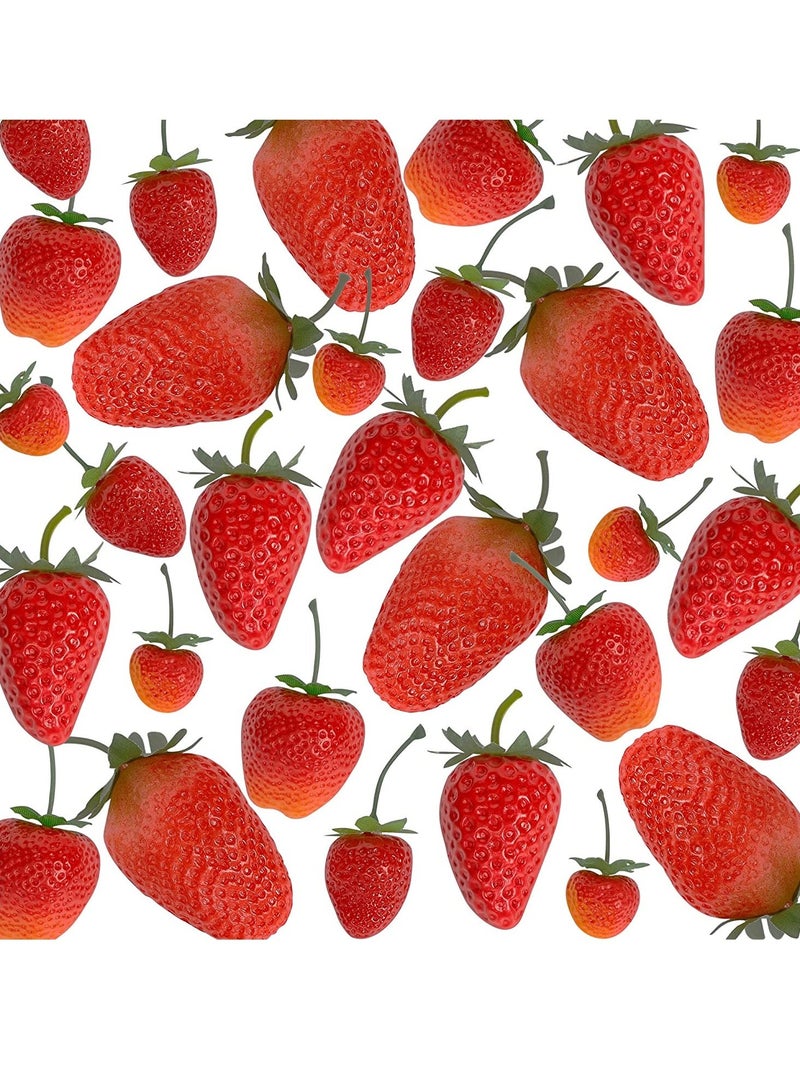 30 Pieces Artificial Strawberries of Assorted Sizes Lifelike Plastic Fake Fruit Decoration for Home Kitchen Party Photography Props Red