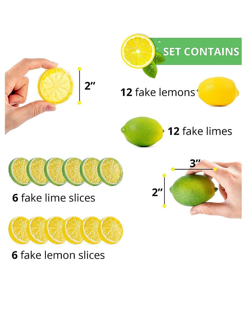 Fake Lemons Limes and Slices Set Decorative Faux Citrus Fruits   Artificial Decorations for Home Kitchen Table Office Weddings Table Centerpiece Party Lemon Tree Decor Theme Pack of 36