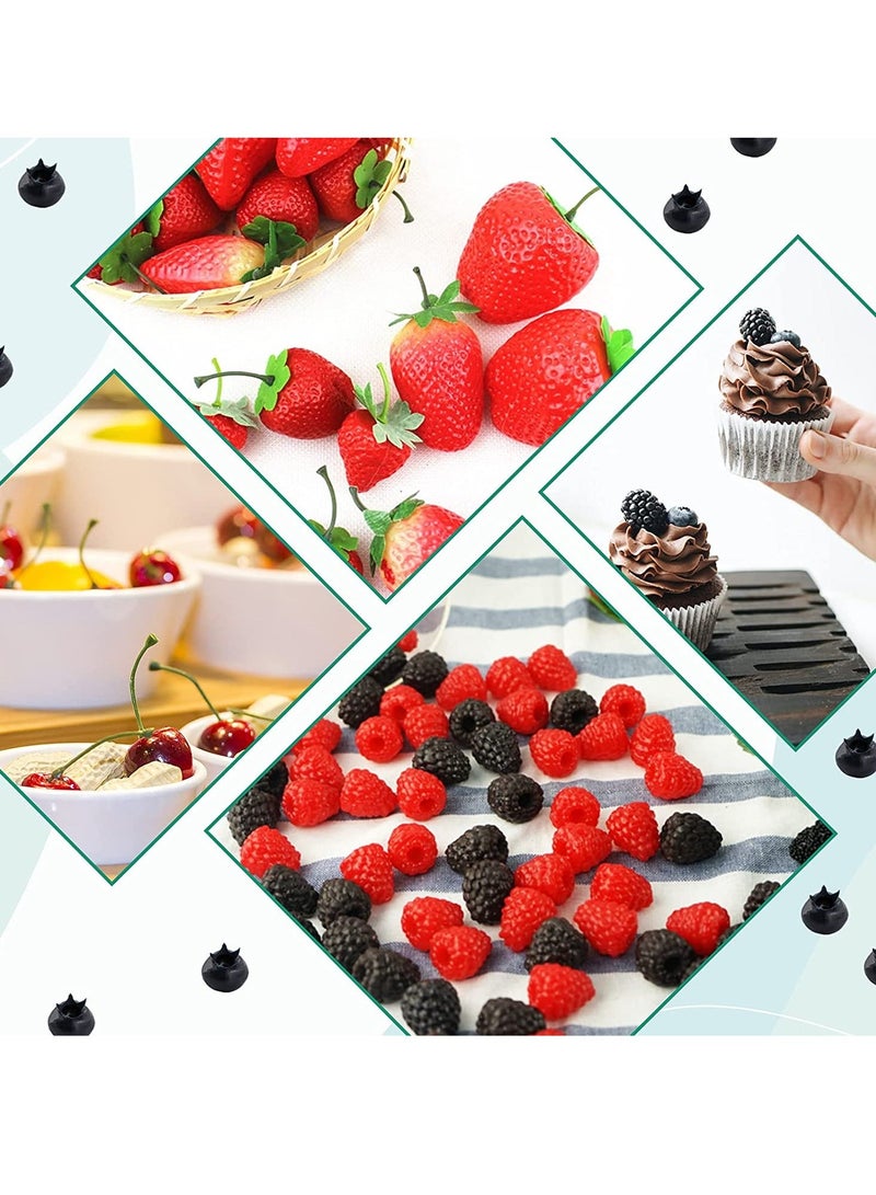 52 PCS Artificial Fake Fruit, Includes Fake Strawberries Fake Blueberries Fake Raspberries Fake Cherries, Reusable Waterproof Plastic Cake Dessert Party Home Kitchen Decoration, Photography Props