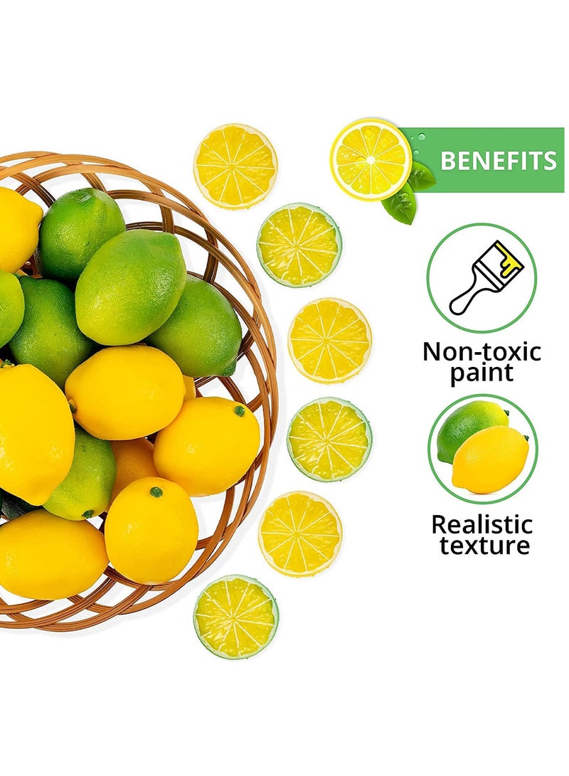 Fake Lemons and Limes Set Decorative Faux Citrus Fruits for Home, Kitchen, Office, Weddings, and Party Centerpieces, Pack of 36