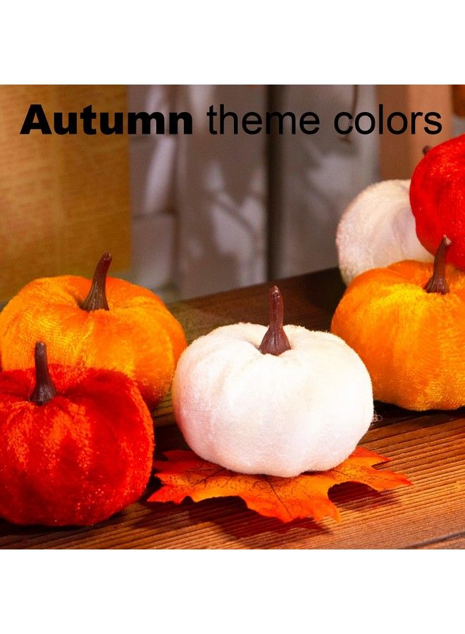 Artificial Pumpkins Set 8Pcs Velvet Pumpkins Fake Decorative Pumpkins Foam Pumpkins For Decoration Fall Theme Party Wedding Halloween Thanksgiving Table 4 Colors