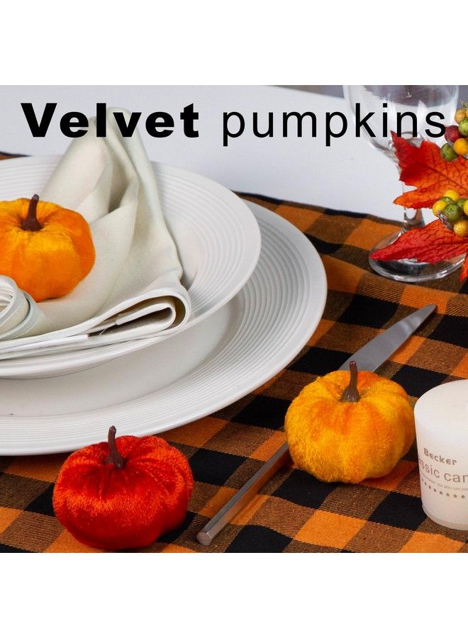 Artificial Pumpkins Set 8Pcs Velvet Pumpkins Fake Decorative Pumpkins Foam Pumpkins For Decoration Fall Theme Party Wedding Halloween Thanksgiving Table 4 Colors