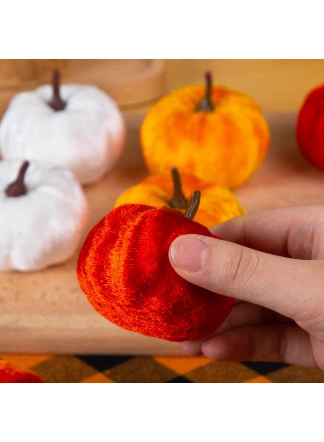 Artificial Pumpkins Set 8Pcs Velvet Pumpkins Fake Decorative Pumpkins Foam Pumpkins For Decoration Fall Theme Party Wedding Halloween Thanksgiving Table 4 Colors