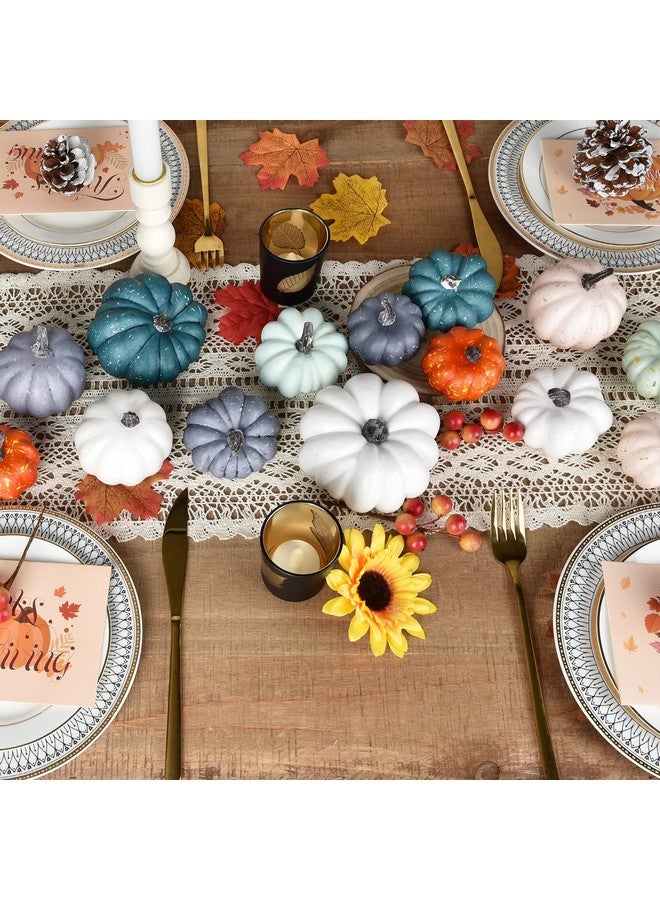 18Pcs Fall Artificial Pumpkins Harvest Frosted Pumpkins White Foam Faux Pumpkins For Fall Autumn Season Halloween Thanksgiving Harvest Holiday Festive Decor