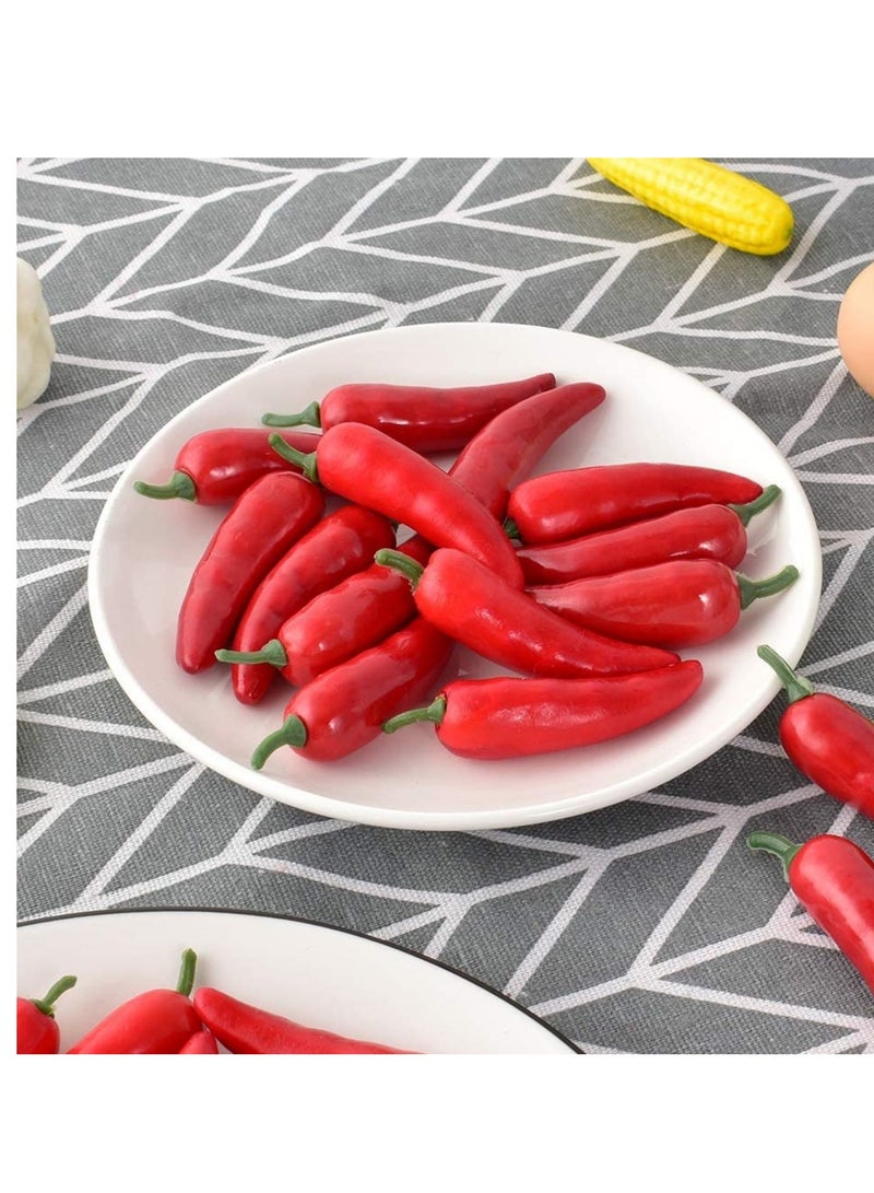 50pcs Lifelike Fake Red Pepper Chili Garland Toy Artificial Mini Pepper Chili Simulation Lifelike Red Pepper Hot Chili Mini Fake Vegetable Hot Chili for Home Kitchen Decoration Photography Props