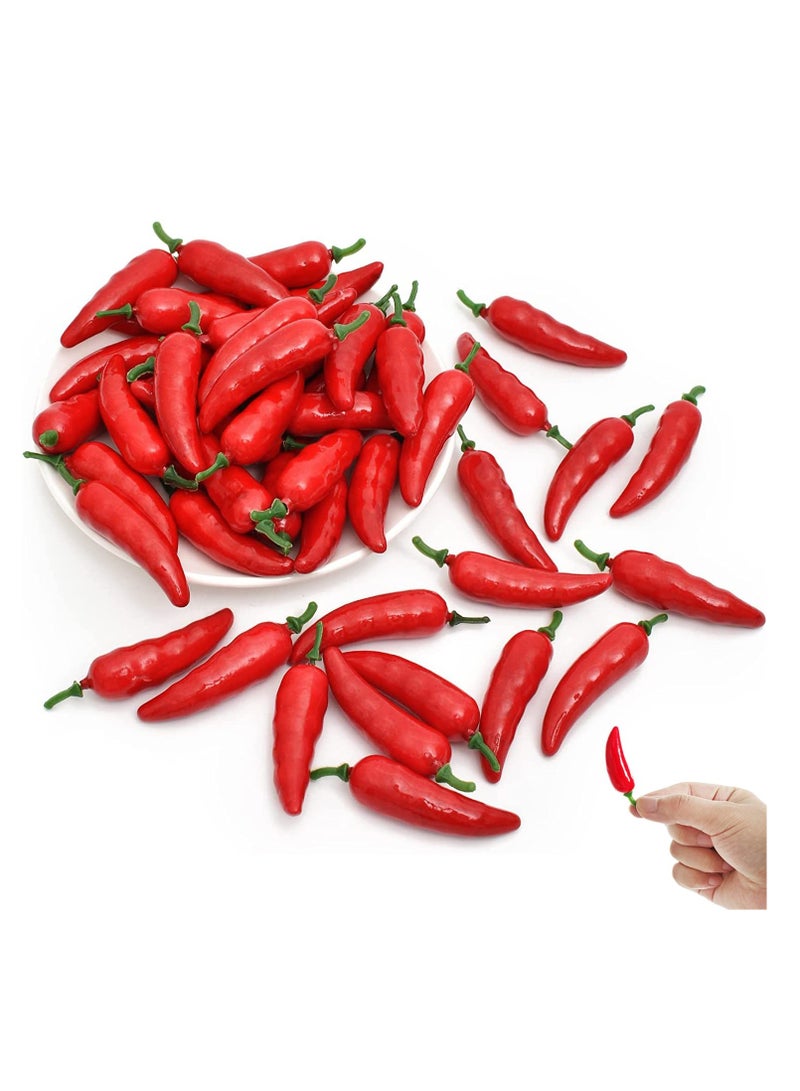 50pcs Lifelike Fake Red Pepper Chili Garland Toy Artificial Mini Pepper Chili Simulation Lifelike Red Pepper Hot Chili Mini Fake Vegetable Hot Chili for Home Kitchen Decoration Photography Props