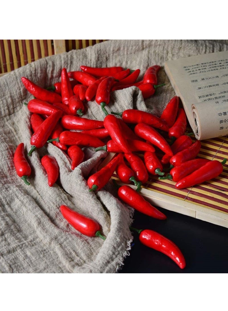 50pcs Lifelike Fake Red Pepper Chili Garland Toy Artificial Mini Pepper Chili Simulation Lifelike Red Pepper Hot Chili Mini Fake Vegetable Hot Chili for Home Kitchen Decoration Photography Props