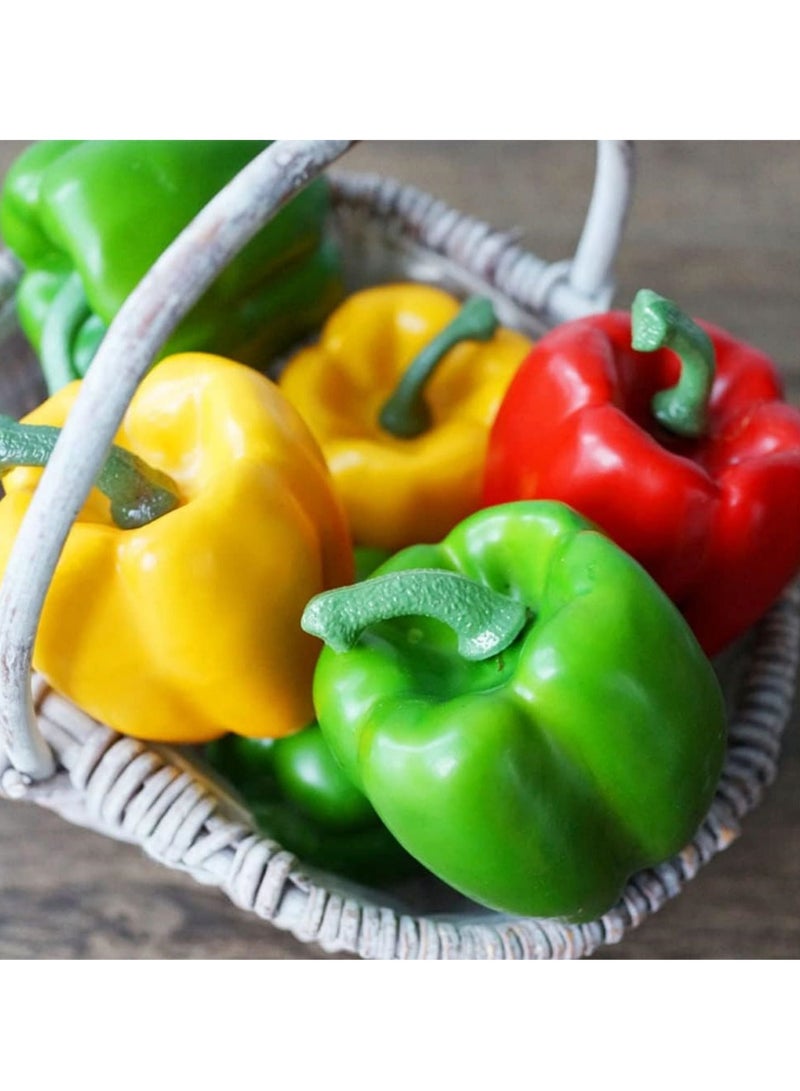 Artificial Bell Pepper 3pcs Fake Veggie Colorful Bell Peppers Red Green Yellow Bell Peppers Simulation Lifelike Hot Chili for Kitchen Party Pub Decoration Cabinet Ornament