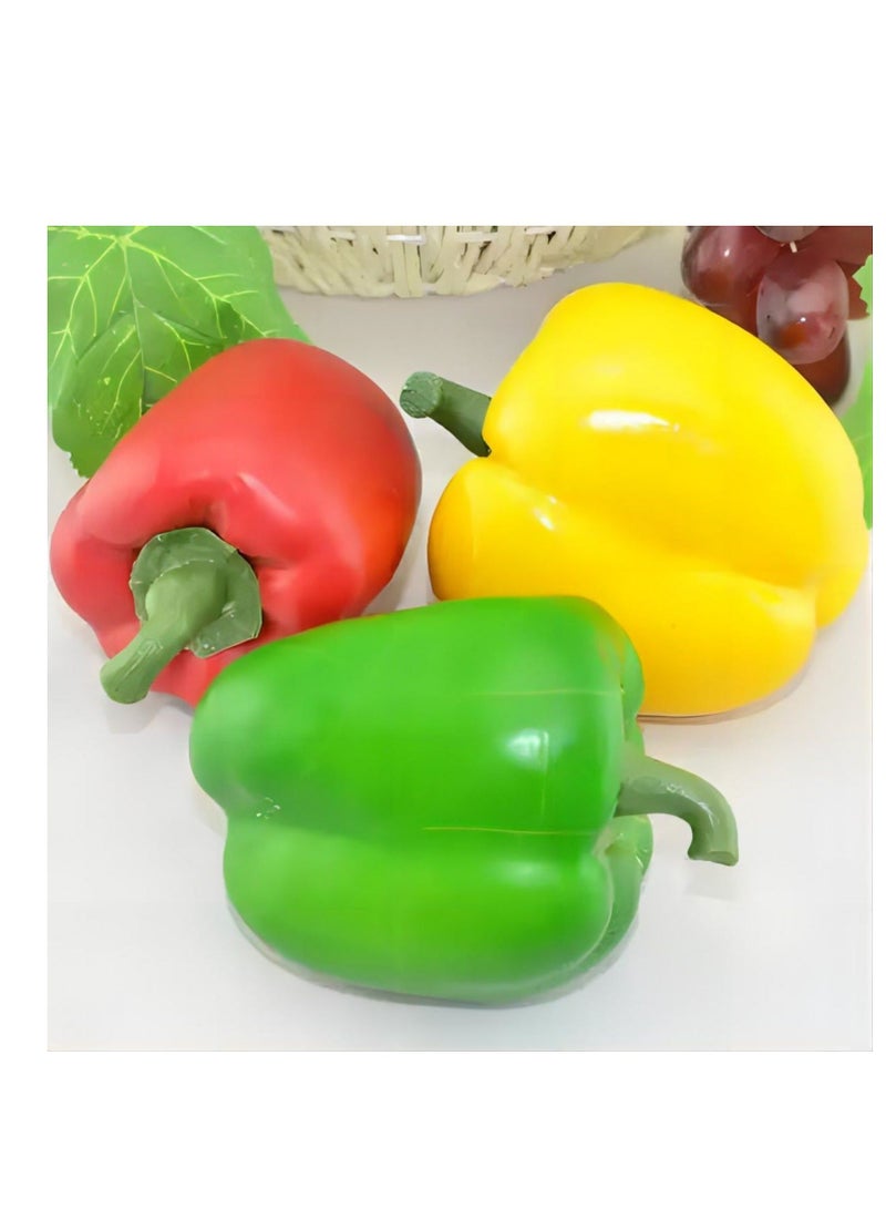 Artificial Bell Pepper 3pcs Fake Veggie Colorful Bell Peppers Red Green Yellow Bell Peppers Simulation Lifelike Hot Chili for Kitchen Party Pub Decoration Cabinet Ornament