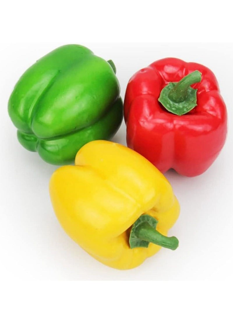 Artificial Bell Pepper 3pcs Fake Veggie Colorful Bell Peppers Red Green Yellow Bell Peppers Simulation Lifelike Hot Chili for Kitchen Party Pub Decoration Cabinet Ornament