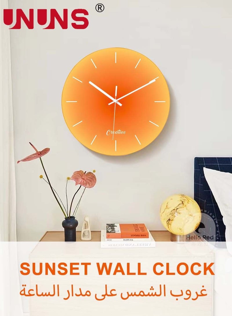 Wall Clock,12 Inch Minimalist Sunset Style Decorative Clock,Battery Operated,Silent Non-Ticking Round Glass Clocks For Home,Decor Wall Clock