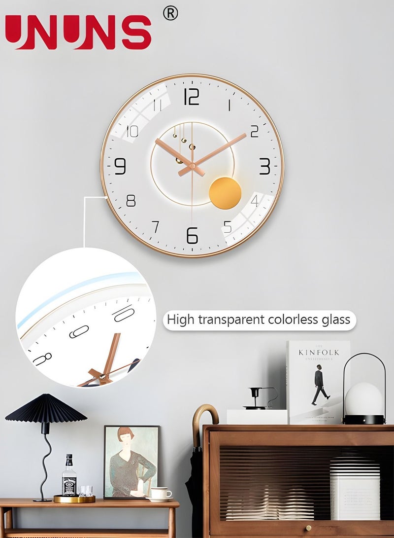 12 Inch Wall Clock, Silent Non-Ticking Wall Clock Glass Round Clocks Modern Quartz Clock, Modern Decorative Wall Clocks for Home Living Room Bedroom Kitchen