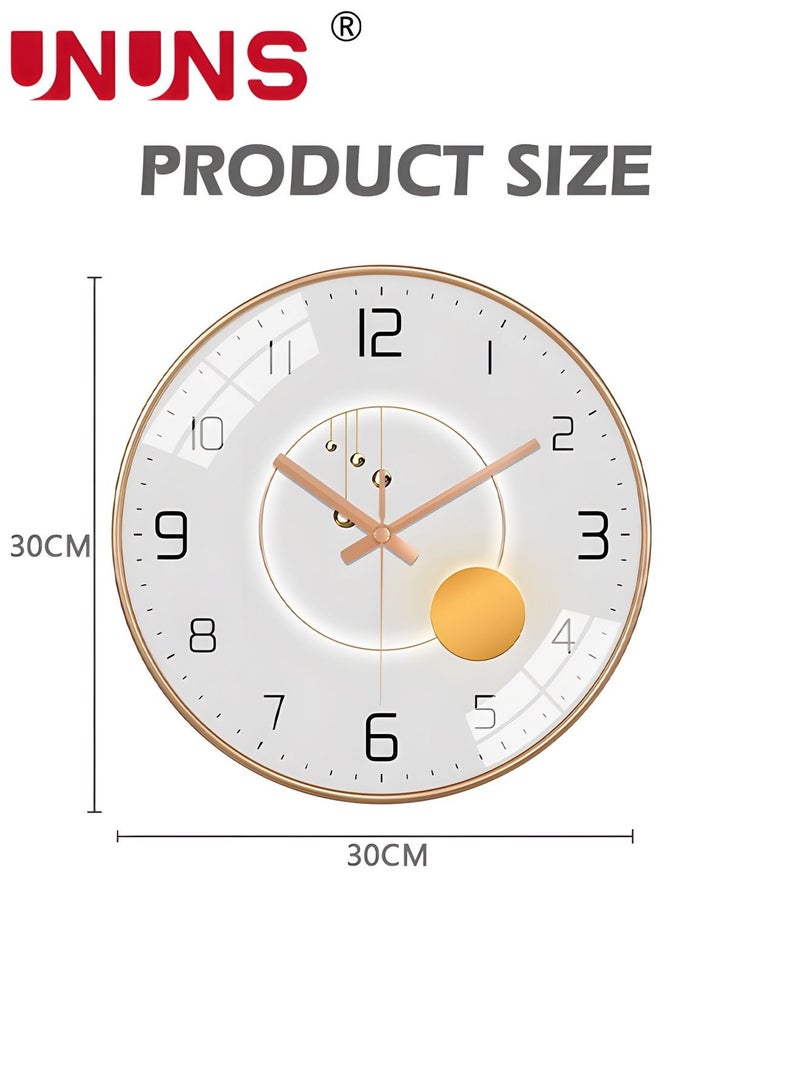 12 Inch Wall Clock, Silent Non-Ticking Wall Clock Glass Round Clocks Modern Quartz Clock, Modern Decorative Wall Clocks for Home Living Room Bedroom Kitchen