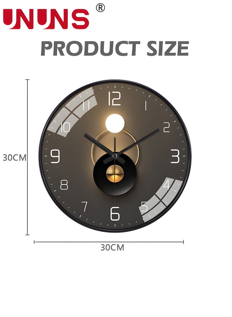 12 Inch Wall Clock, Silent Non-Ticking Wall Clock Glass Round Clocks Modern Quartz Clock, Modern Decorative Wall Clocks for Home Living Room Bedroom Kitchen