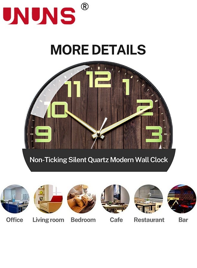 Wall Clock,12 Inch Silent No Ticking,Wood Grain Dial Design Numbers and Hands,With Temperature And Humidity Display,Perfect For Living Room Bedroom Kitchen Office,Battery Operated