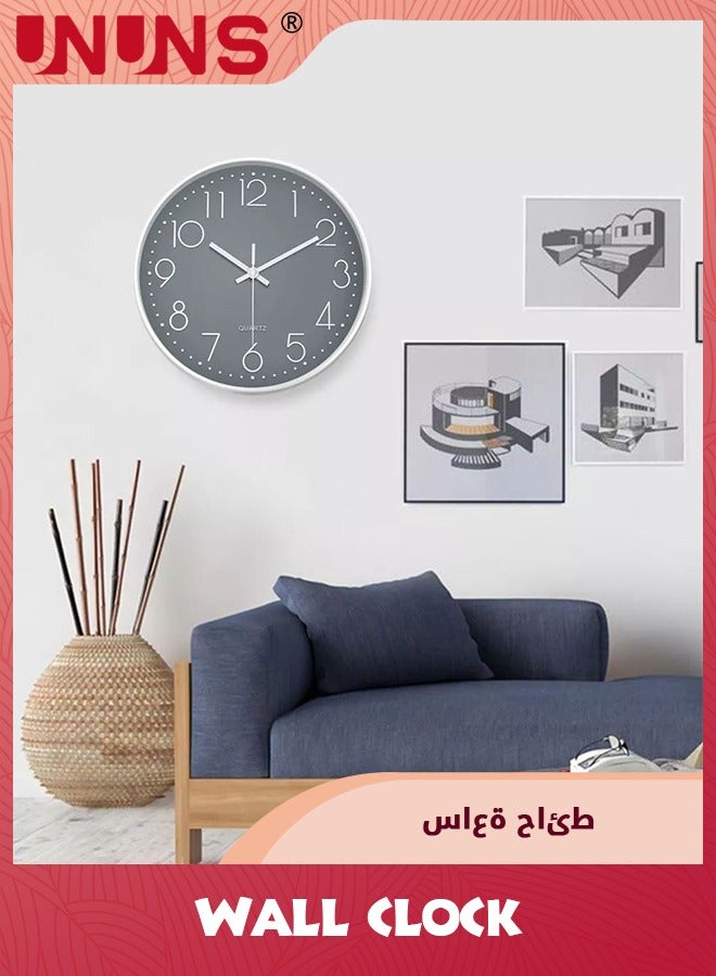 Wall Clock,12-inch Non-Ticking Quality Quartz Round Wall Clocks,Battery Operated,Easy To Read,Silent Wall Clock For Bedroom/Living Room/Kitchen/Office/School/Home Decor,Grey