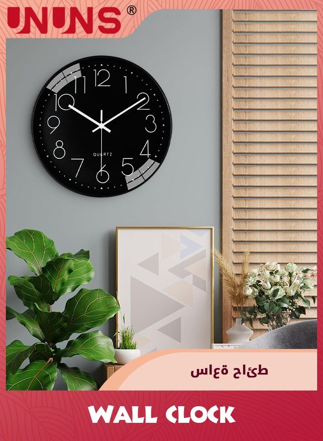 Wall Clock,12-inch Modern Round Simple Wall Clock,Silent Non Ticking Decor Quartz Clock,Battery Operated,Easy To Read,Silent Wall Clock For Bedroom/Living Room/Kitchen/Office/School/Home,Black