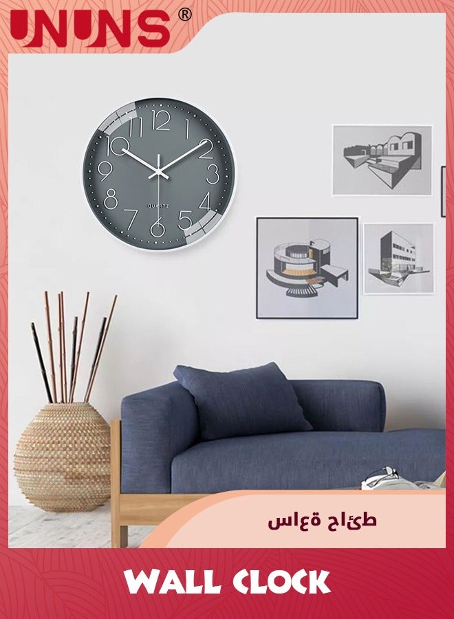 Wall Clock,12-inch Modern Round Simple Wall Clock,Silent Non Ticking Decor Quartz Clock,Battery Operated,Easy To Read,Silent Wall Clock For Bedroom/Living Room/Kitchen/Office/School/Home,Grey