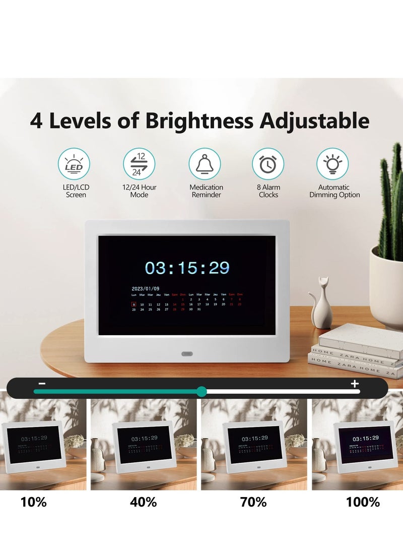 Digital Alarms Clock, Digital Photo Frame, Custom Alarms with Calendar, 7'' Large Hd Screen Display Day Date Clock, Alarm Clock With HD Digital Photo Frame