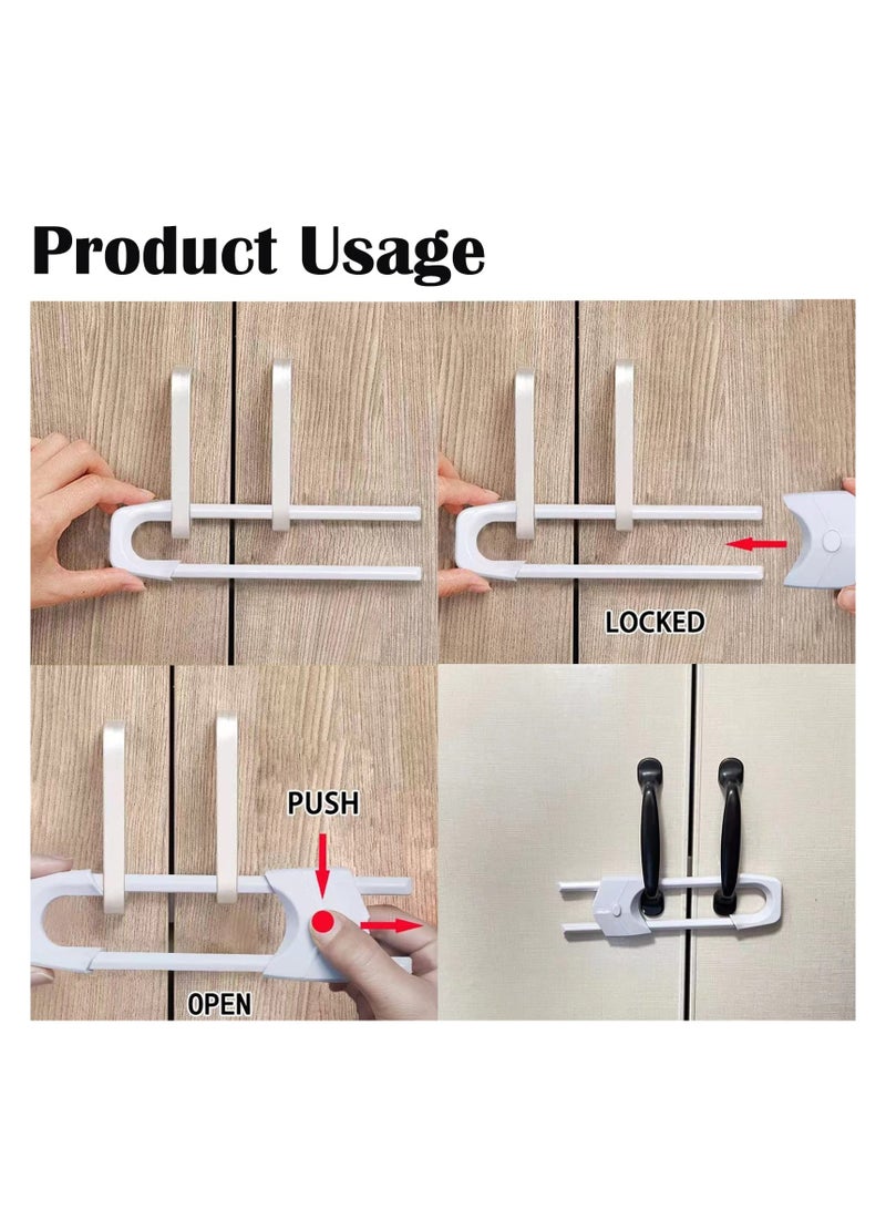 4Pcs Cupboard Locks, Child Proof Locks U Shaped for Kitchen Bathroom Storage Doors Knobs and Handles, No Tools, No Drilling