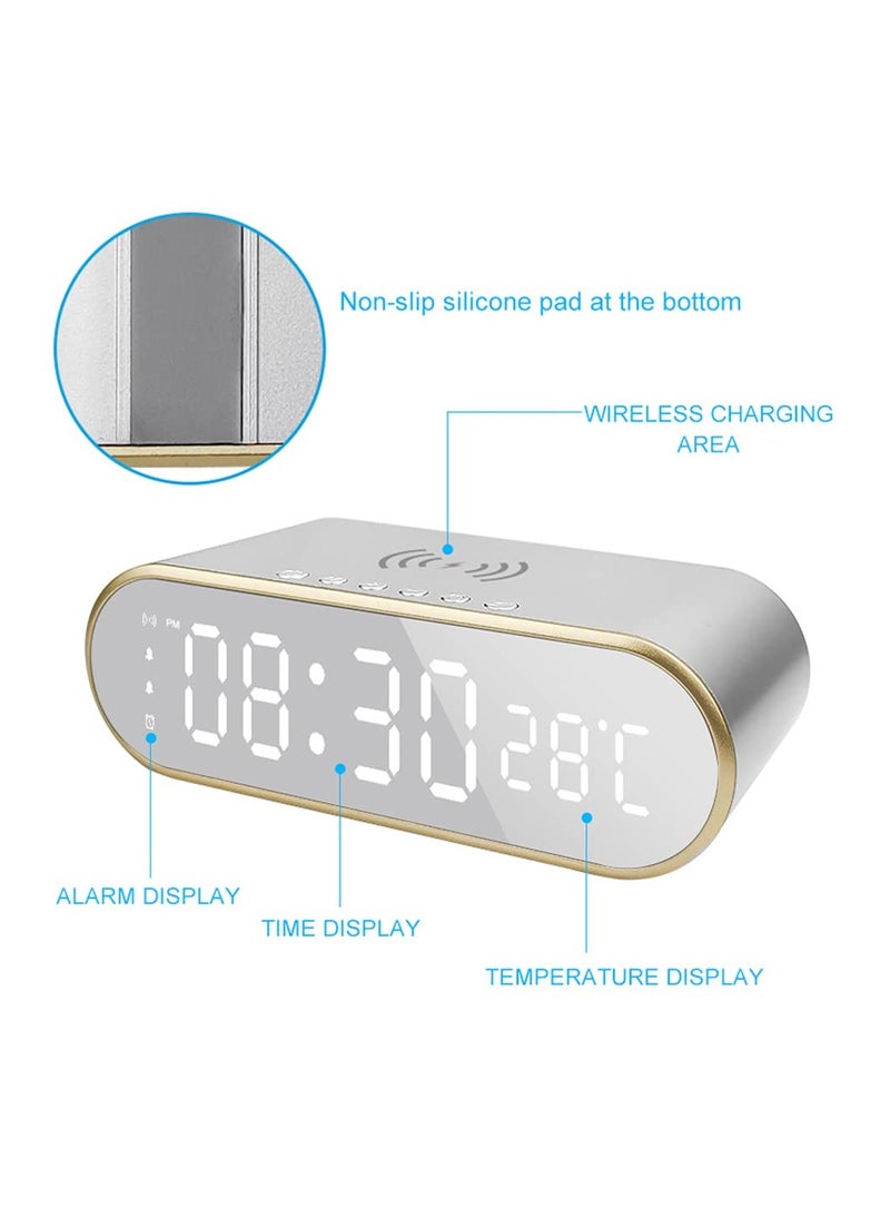 LED Digital Alarm Clock, Digital Clock with Modern Design, Digital Alarm Clock with Fast Wireless Charger, Thermometer and Time, for Bedroom, Meeting, Travel, Homework and More (Black)