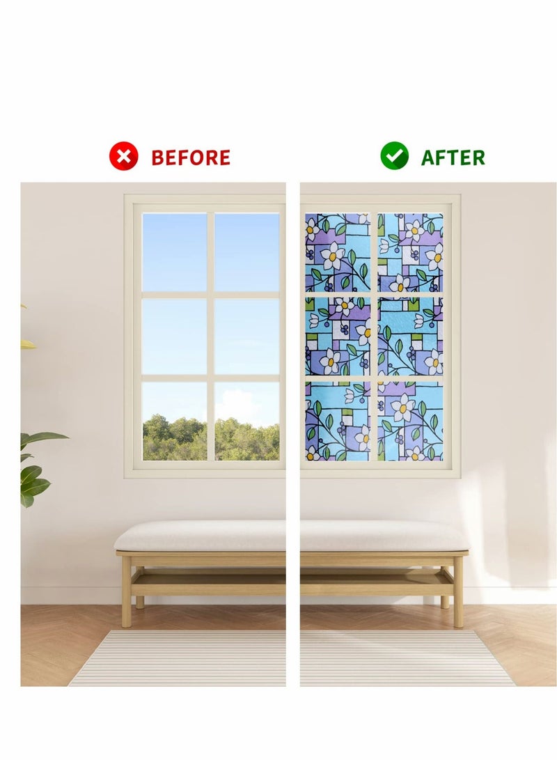 Privacy Window Films, Anti UV Rainbow Clings, Home Heat Control Stained Glass decorative Decals, No Glue Static Cling Film Removable for Room Décor, Bathroom, Kids, Bedroom