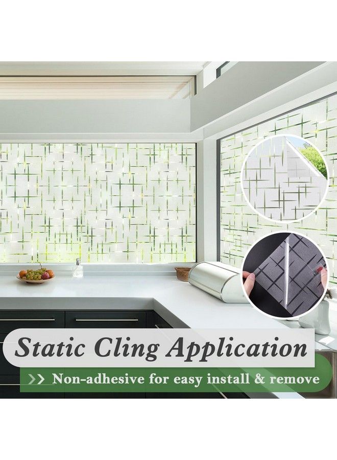 Window Privacy Film Frosted Glass Film For Doors Nonadhesive Window Cling Static Cling Frosting Decorative Window Sticker For Home Office Uv Protection Cross Pattern 17.5 X 78.7 Inches