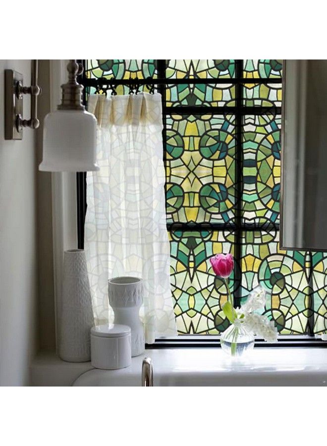 Stained Glass Film Doublesided Thickened Static Cling Nonadhesive Decals Decor For Door Window 11.8